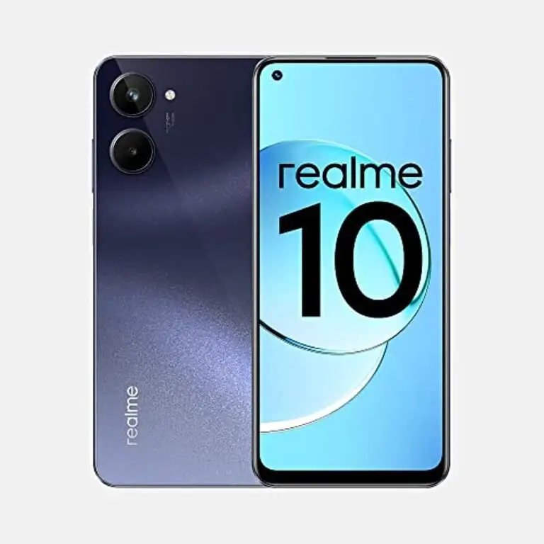 A sleek and stylish realme 10 smartphone, showcasing the phone's bezel-less display and its powerful triple camera system. This mid-range phone offers great value for money, with a starting price of around BDT 15,500 for the 4GB RAM + 64GB storage variant.