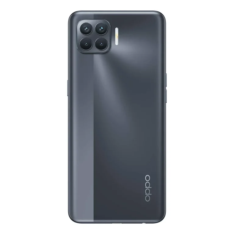 A sleek black Oppo F17 Pro smartphone, featuring a quad-camera system and a gradient finish. This stylish phone offers powerful performance and a long-lasting battery, making it a great choice for users in Bangladesh.