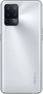 A photorealistic image of the back of a black Oppo F19 Pro smartphone. The phone has a glossy finish and a triple-lens camera system. The text "AI" and "Oddo" is visible on the phone.