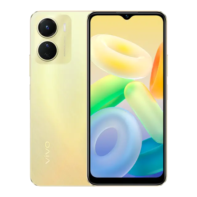 This image shows the front and back of a Vivo Y16 smartphone. The phone has a triple-lens rear camera and a waterdrop notch front camera. The text "vivo" is visible on the back of the phone.