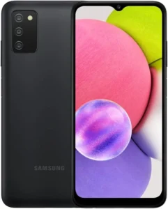 Samsung Galaxy A03s smartphone with a 6.5-inch Infinity-V display, 13MP triple-camera system, 5,000mAh battery, and 4GB of RAM. Available in Bangladesh for BDT 14,999.