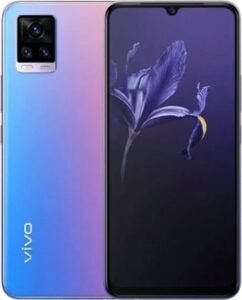 A sleek and stylish Vivo V21 5G smartphone in a cool blue color. This phone boasts a 6.44-inch AMOLED display, a powerful MediaTek Dimensity 800U processor, and a versatile triple-camera system. If you're looking for a high-performance phone with a stunning design, the Vivo V21 5G is a great option.
