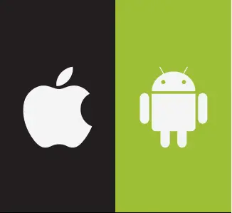 This is an image of Smartphone operating system. Left side apple operating system logo and right side android logo.